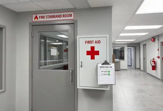 First aid cabinet near fire command room